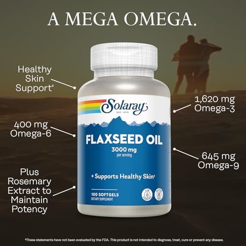 Close up of Solaray Flaxseed Oil softgels