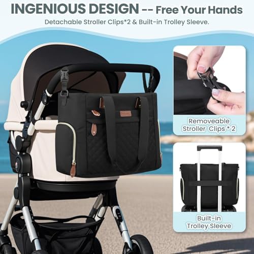 Pritent maternity tote bag stroller clips view