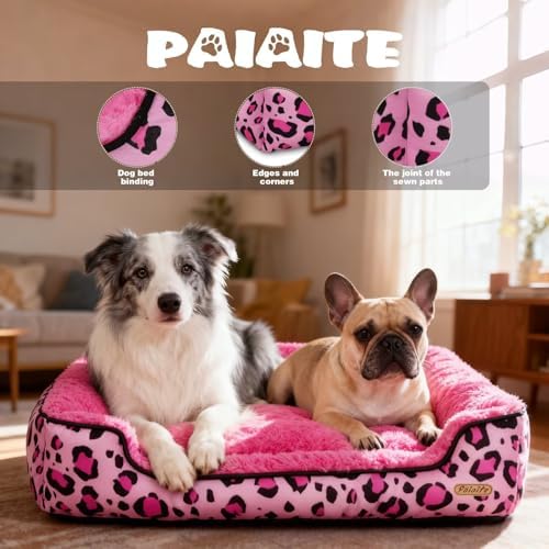 Rectangle Washable Dog Bed for Large, Medium & Small Dogs - Soft Calming Puppy Beds, Durable Warm Pet Sofa with Non-Slip Bottom for Indoor Use.Pink S Size (18.9"x18.9"x6.3") - Image 5