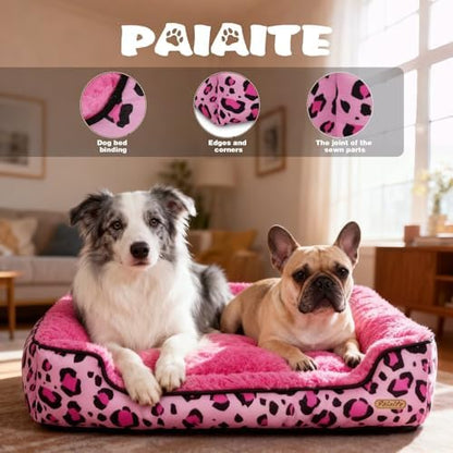 Rectangle Washable Dog Bed for Large, Medium & Small Dogs - Soft Calming Puppy Beds, Durable Warm Pet Sofa with Non-Slip Bottom for Indoor Use.Pink S Size (18.9"x18.9"x6.3") - Image 5