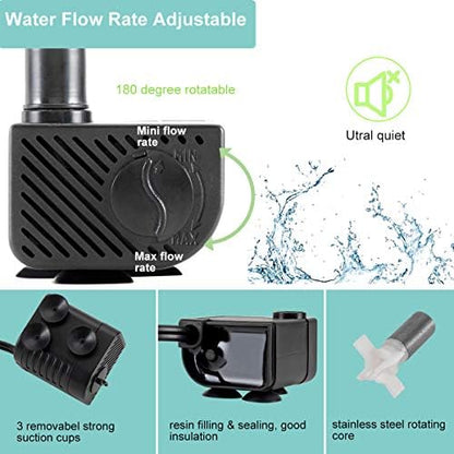 Submersible mini fountain pump with six foot long waterproof power cord