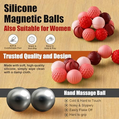Adult hand holding and connecting two RIVGOT magnetic stress relief spheres