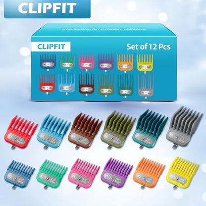 CLIPFIT multi color barber guard set packaged and ready for professional salon hair cutting applications