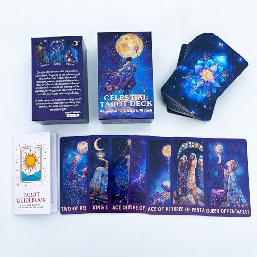 Authentic imported celestial tarot cards box with beautiful fantasy design.