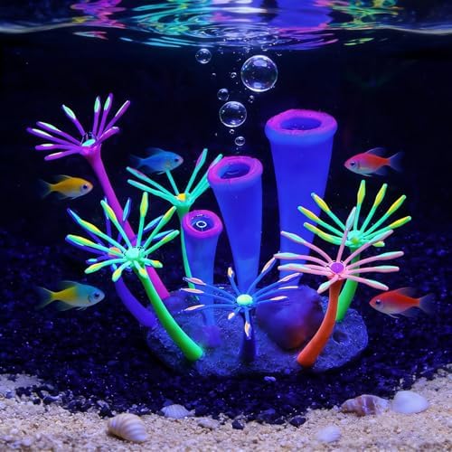 Soft purple simulation plant ornament swaying gently in fish tank
