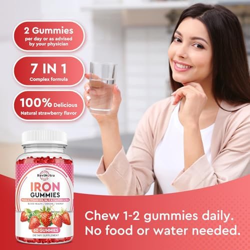 Close up view of the pectin based strawberry flavored dietary supplements for anemia care.