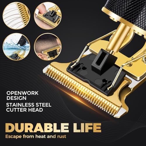 Rechargeable electric razor grooming kit laid flat with four adjustable limit combs and cleaning brush