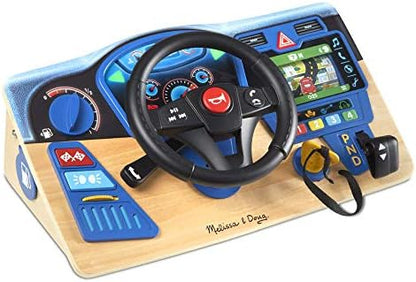 Interactive dashboard features including radio vents blinkers and horn buttons on premium wooden toy