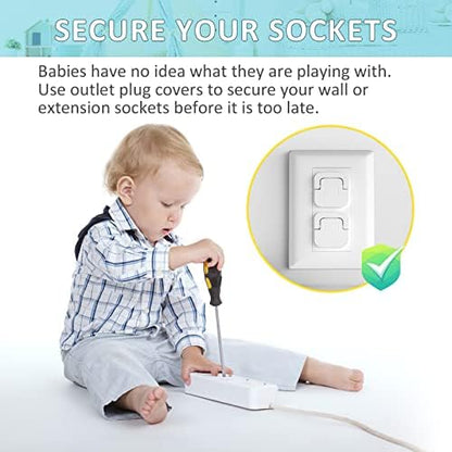 Close up of 4our Kiddies child safety plug protectors showing hidden ring pull handle