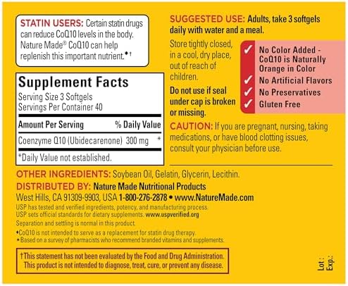 Nature Made CoQ10 bottle side profile showing ingredient details