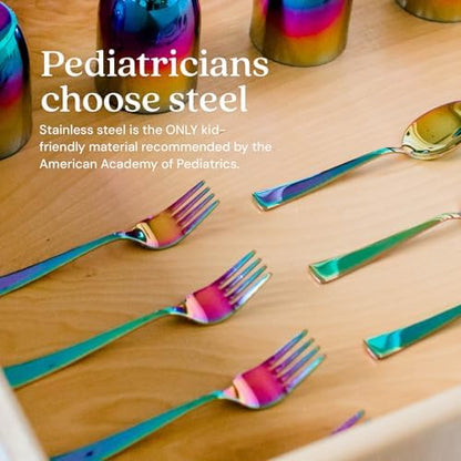 Side profile of balanced kids stainless steel cutlery set