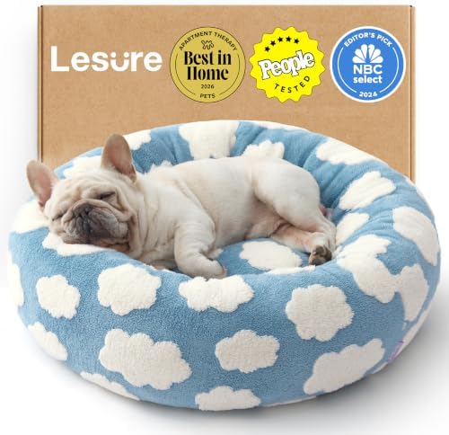 LE SURE Shown on TV Donut Dog Bed Medium Size Dog - Round Cat Beds Indoor as Bed Gift for Calming with Washable Cover, Cute Home Decor Bed with Jacquard Shaggy Plush & Anti Slip Bottom, 30 Inch, Blue - Image 2