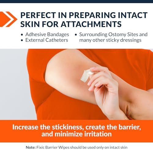Fixic protective barrier film wipes being applied to arm for CGM sensor prep.