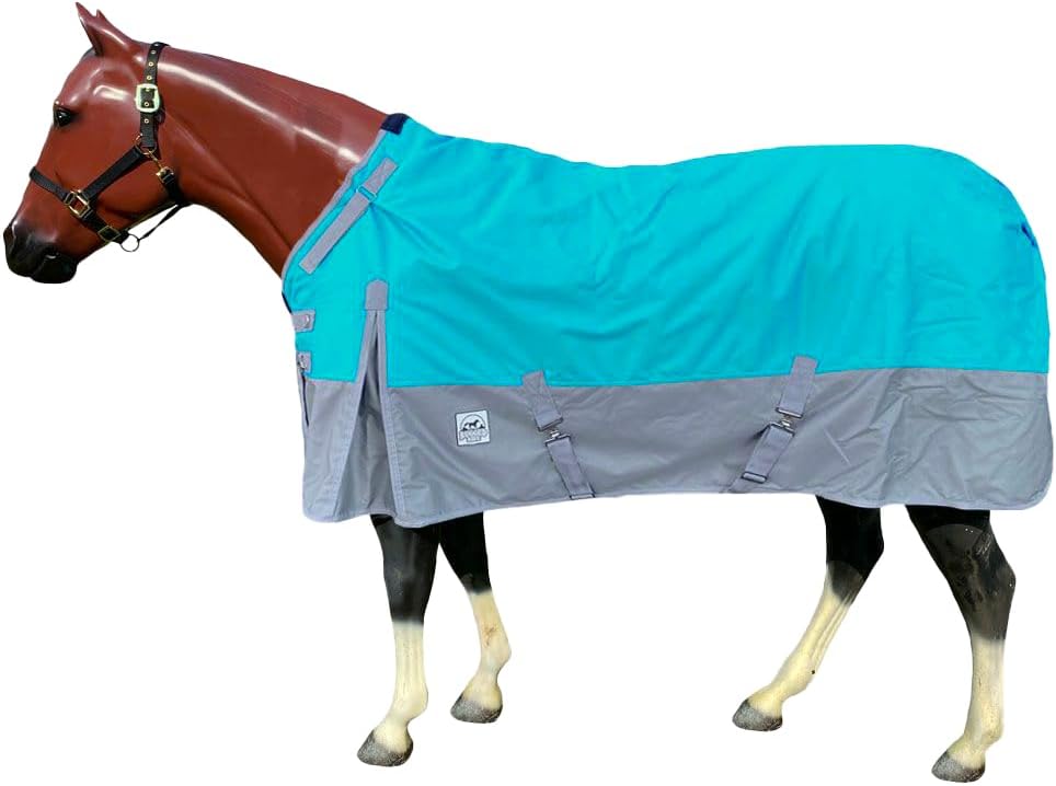 Rugged Ride waterproof turnout rug showing the full coverage tail flap and rear adjustable elastic leg straps.