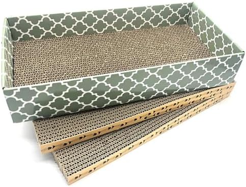 Mecool cat scratcher lounge bed with green geometric pattern