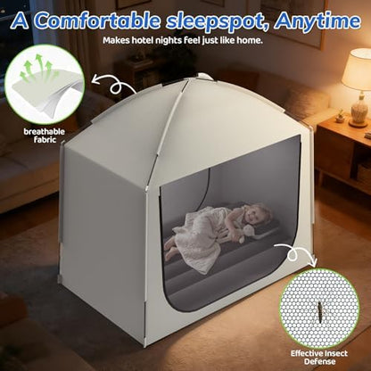 The lightweight Abdtech children air bed tent set up outdoors for a backyard camping experience