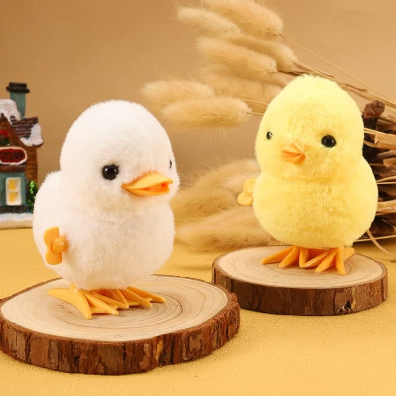 Fluffy yellow and pink wind up plush birds for kids premium imported toy set