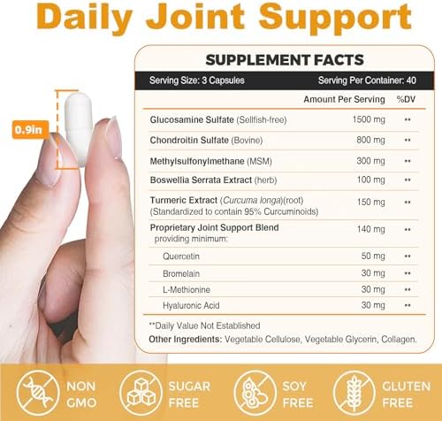 ZEBORA Glucosamine Chondroitin, Joint Supplements for Women/Men, with MSM, Turmeric, Joint Support Supplement, Shellfish-Free, 120 Capsules - Image 3