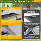 PetsCosset Double Rabbit Hutch Outdoor Indoor Large Bunny Cage with Dual Side Runs, 2-Story Wooden Hutch with 4 Leak Proof Trays, 8 Wheels, Waterproof Roof, Ramp, for Small to Medium Animals - Image 7