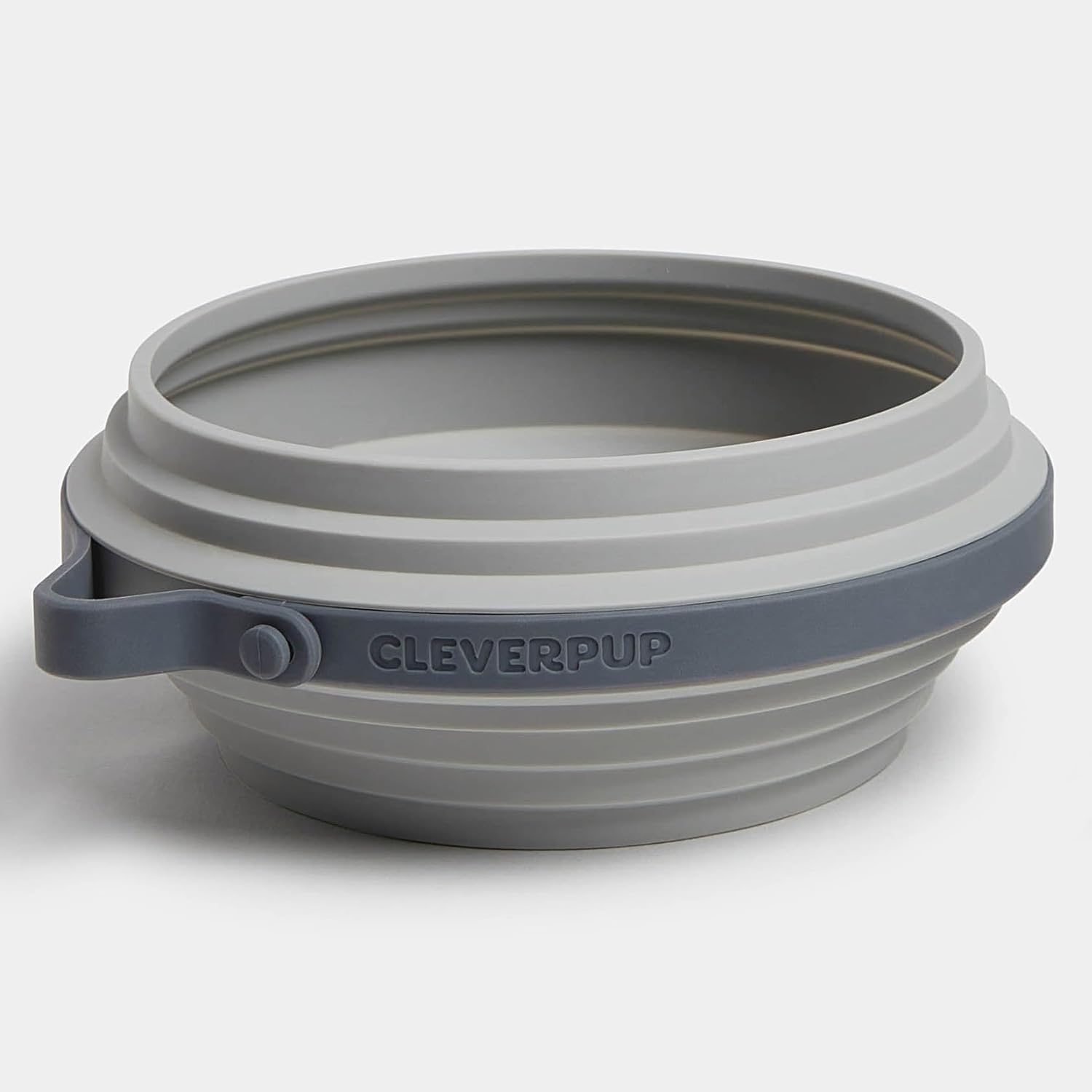 Cleverpup Nomad large collapsible travel dog bowl grey front view expanded for food and water