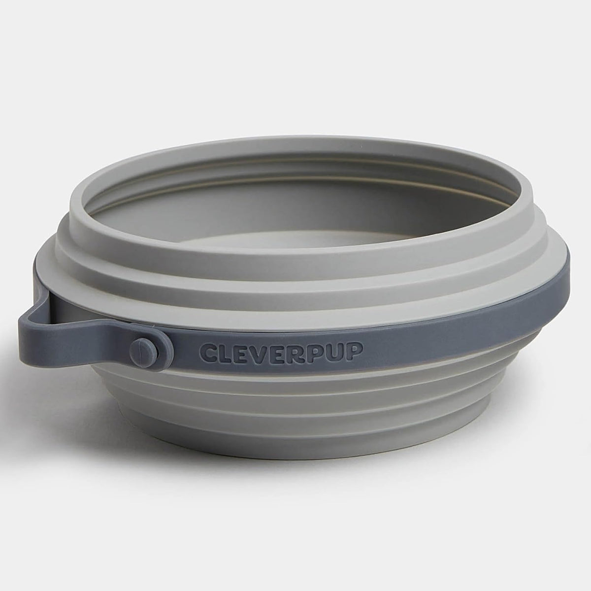 Cleverpup Nomad large collapsible travel dog bowl grey front view expanded for food and water
