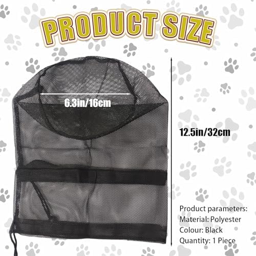Medium sized black dog net mask displaying adjustable straps