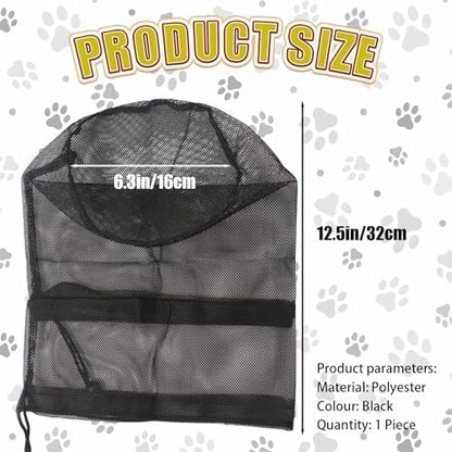 Medium sized black dog net mask displaying adjustable straps