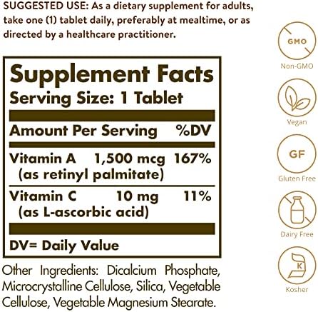 Solgar Dry Vitamin A dietary supplement bottle label