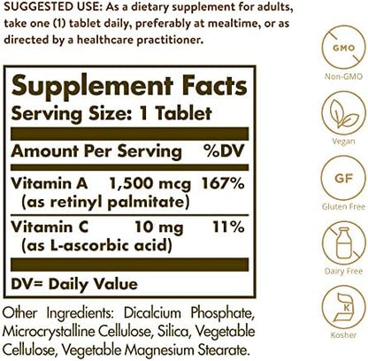 Solgar Dry Vitamin A dietary supplement bottle label