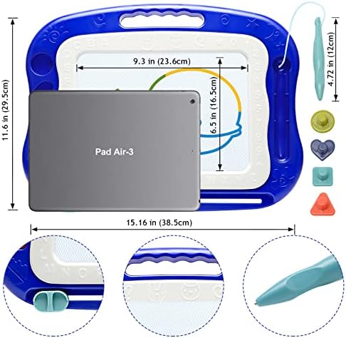 Magnetic drawing board with shape stamps and handle