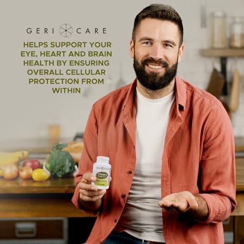 Authentic USA sourced GeriCare vitamin E supplement bottle on display