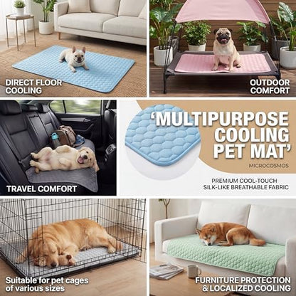 Gel free non toxic cooling mat spread over an outdoor shaded lawn