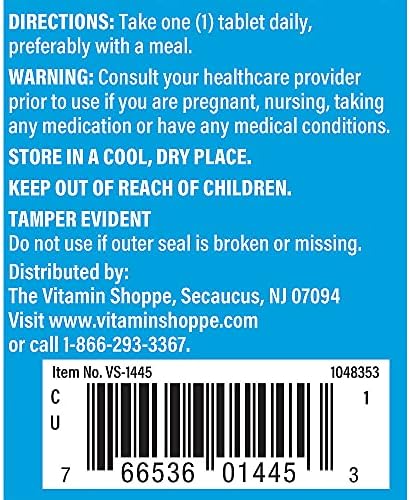 The Vitamin Shoppe 100 tablets bottle side view