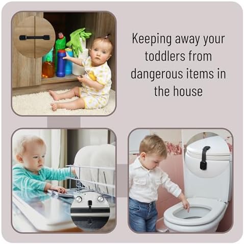 Toddler proof toilet seat lock installation using flexible black strap latch