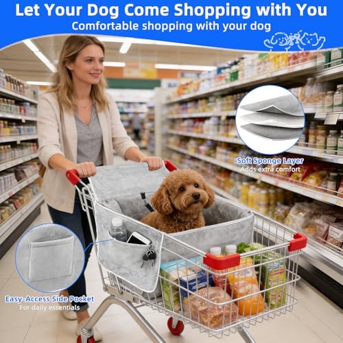 Close up of side storage pockets on pet shopping cart liner