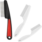 Breedo red and black pet grooming comb for dog tick removal close up