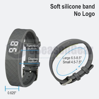 Back view of the eSeasonGear VB80 12 alarm watch illustrating the integrated USB charging port connection area and secure buckle system.