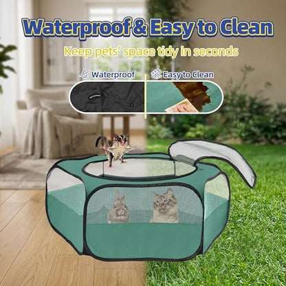 Small Animal Playpen with Mesh Cover & Waterproof Bottom Cat Tent Chicken Brooder Rabbit Guinea Pig Cage Playpen for Small Animals Indoor Outdoor Use - Image 4