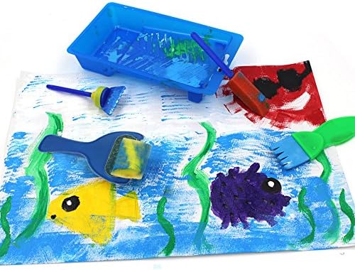 EVNEED washable and reusable foam paint tools being held to demonstrate child friendly ergonomic grip.