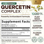 Nature's Nutrition Quercetin supplement bottle showing supplement facts and ingredient panel.