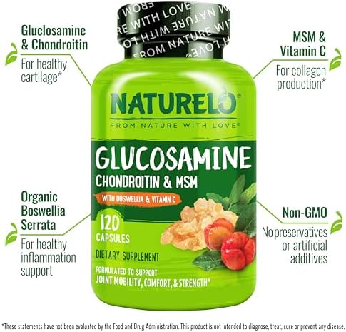 NATURELO Glucosamine Chondroitin MSM with Boswellia and Vitamin C - Supplement for Joint Comfort, Mobility, and Strength - 120 Capsules - Image 3