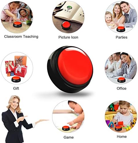 Kihajo multiuse sound button placed on an office desk as a humorous gag gift or response tool.