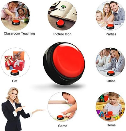 Kihajo multiuse sound button placed on an office desk as a humorous gag gift or response tool.