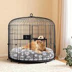 A cozy round pet bed fitted securely with the premium BALAPET paw print replacement cover.