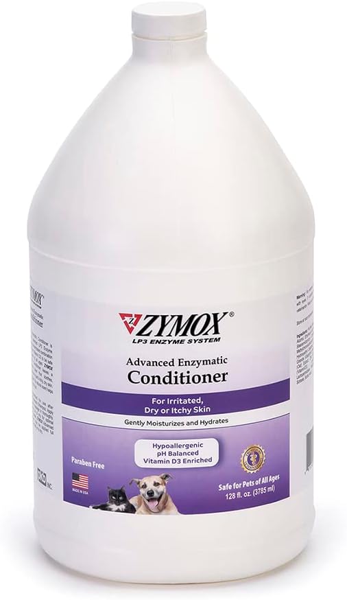 Zymox professional enzymatic grooming conditioner bottle for irritated pet skin.