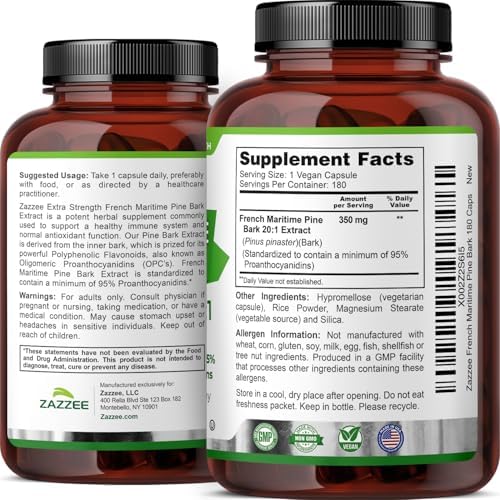 Packaging overview of Zazzee French Maritime Pine Bark extract showing complete bottle presentation.