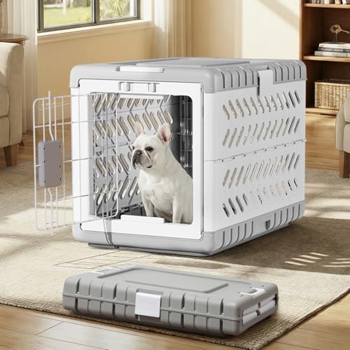 Folded flat Gardner Pet travel dog cage demonstrating its space-saving and compact portable design.