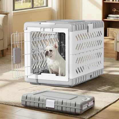 Folded flat Gardner Pet travel dog cage demonstrating its space-saving and compact portable design.