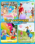 Children holding the eco friendly summer pool toys at a birthday beach party