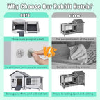 Rabbit Hutch Indoor & Outdoor with Extended Play Area, Plastic Rabbit Hutch with Sloped Roof Drainage, Panoramic Windows, Urine Barrier & Pull-Out Tray, Rabbit Cage with Run Easy to Clean and Assemble - Image 5